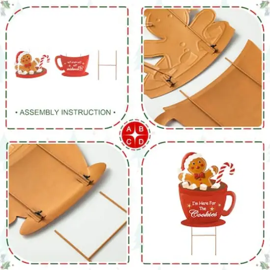 Glitzhome&reg; 30.25" Metal Gingerbread Man in Coffee Mug Yard Stake {6}