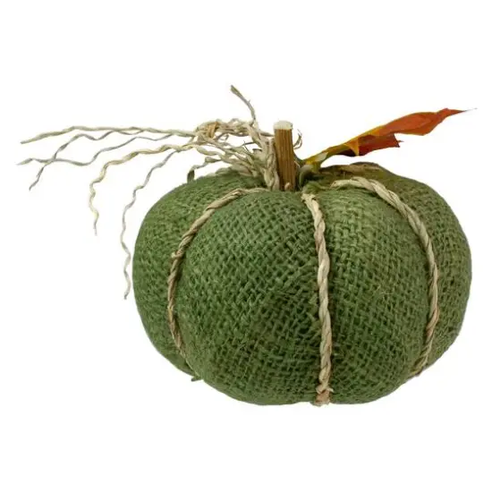 5.5" Green Burlap Autumn Harvest Tabletop Pumpkin {4}