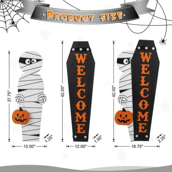 Glitzhome&reg; Halloween Wood Mummy and Welcome Coffin Porch Decor Set {9}