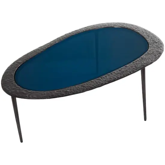 30" Black Aluminum Abstract Oval Shaped Coffee Table with Glass Top {5}
