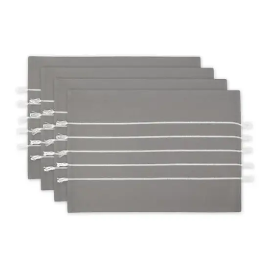 DII&reg; Stripe Tassel Placemats, 4ct. Gray/White {1}