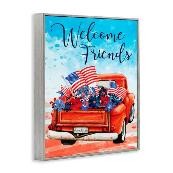 Stupell Industries Welcome Friends Americana Pickup Truck Framed Giclee Art Gray {4}