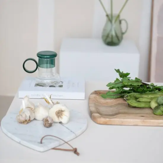 Hello Honey&reg; 6.5" Clear & Green Crystal Clarity Glass Pitcher Set {3}