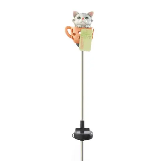 30.5" Kitten in Cup Solar Garden Stake {3}
