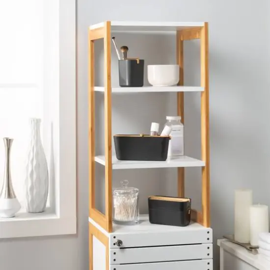 Organize It All Rendition 68" White 6-Shelf Bamboo High Cabinet {8}