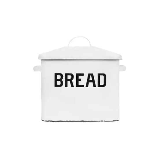 Hello Honey&reg; 13.5" Enameled Metal Distressed White Bread Box with Lid {1}