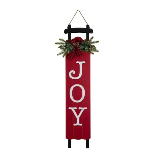Glitzhome® 40" Lighted Wooden Sleigh JOY Porch Sign with Timer {6}