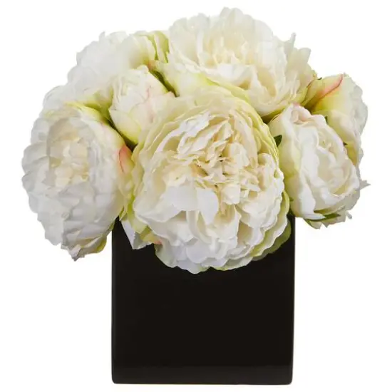 Peony Artificial Arrangement in Black Vase {1}