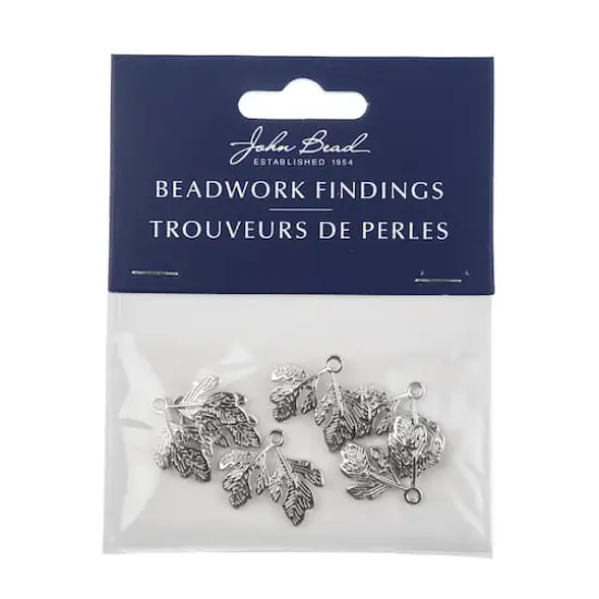 John Bead 21mm Silver Two Leaves Beadwork Pendants, 6ct. {5}