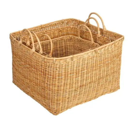Hello Honey&reg; Natural Square Rattan Basket Set with Handles {5}