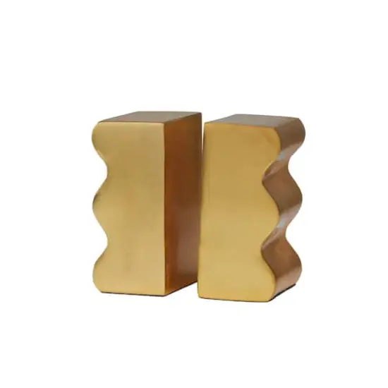 6" Wave Aluminum Bookends Set Gold {1}