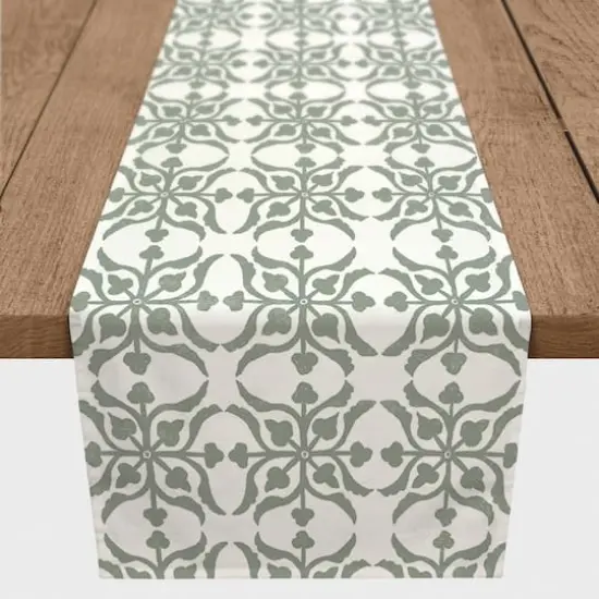 Distressed Tiles Indoor/Outdoor Table Runner Green {3}