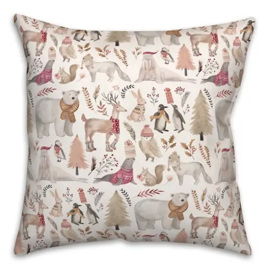 Winter Wonderland Animals Pattern 18" x 18" Spun Poly Pillow {1}
