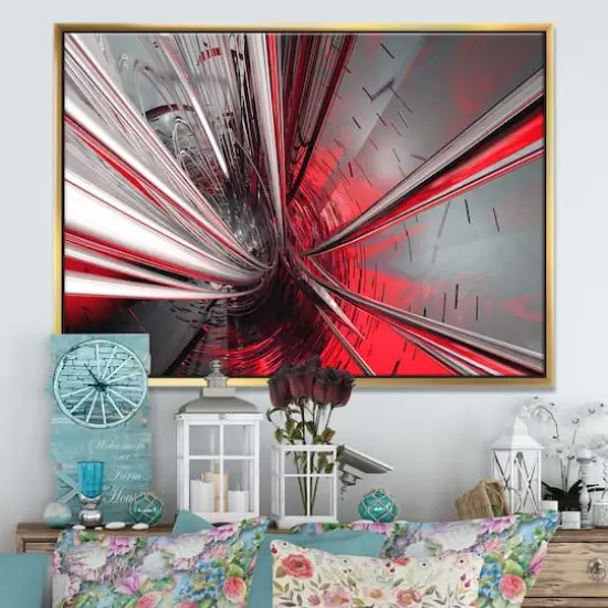 Designart - Fractal 3D Deep into Middle - Abstract Framed Canvas Art Print Gold {4}