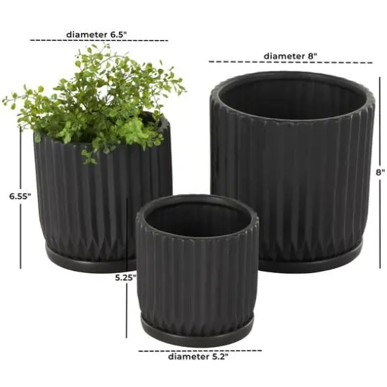 Black Ribbed Textured Ceramic Planter Set {8}