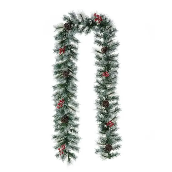 Glitzhome® 9ft. Pre-Lit Greenery Pinecones & Red Berries Christmas Garland {8}