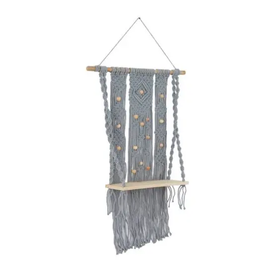 Gray Cotton Handmade Macrame 1 Shelf Wall Shelf 25" x 6" x 46" {3}