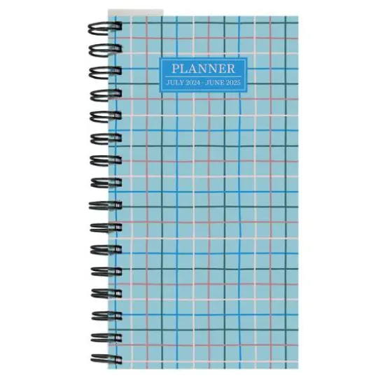 TF Publishing 2024-2025 Small Blue Plaid Spiral Weekly Monthly Planner {1}
