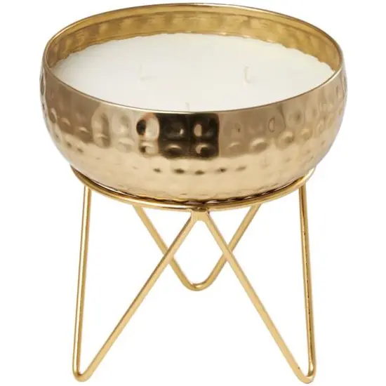 8" White Roses in Paradise Scented 3-Wick Candle with Hammered Gold Container and Tripod Stand {1}