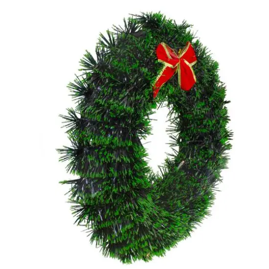 17" Pre-Lit LED Green Tinsel Artificial Wreath With Bow {12}