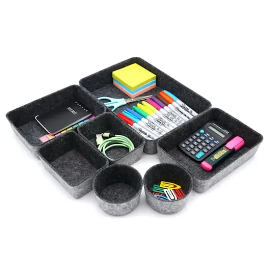 Welaxy 7 Piece Felt Round Cups & Trays Drawer Organizer Set Charcoal {5}