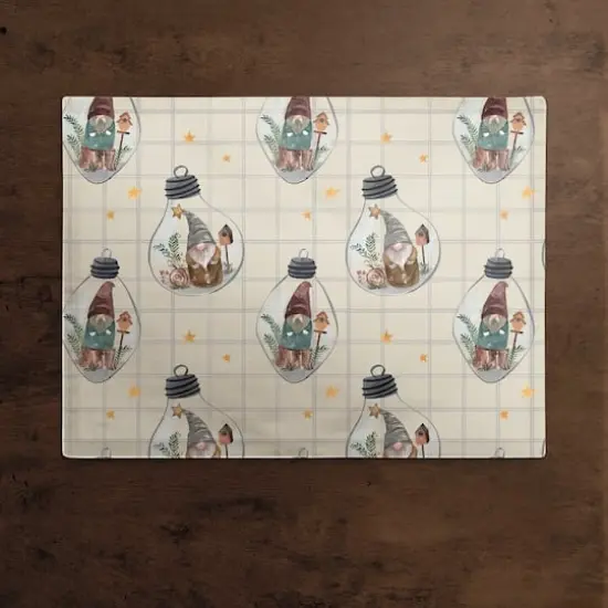 Cream & Gray Check Gnome Globe Pattern Cotton Twill Placemat {3}