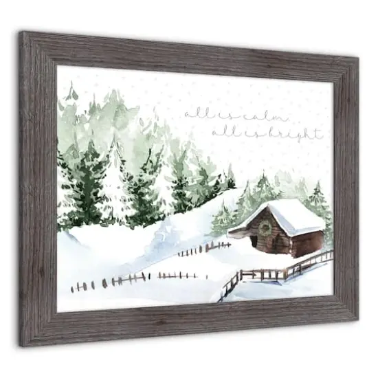Designs Direct 20" x 16" Snowy Cabin Western Gray Framed Print {3}