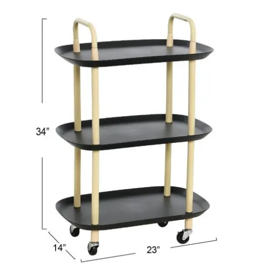 Hello Honey&reg; Main + Mesa&trade; 3-Tier Modern Plastic and Metal Trolley Black and Sand {9}