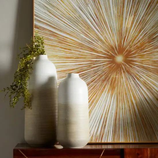 Brown Metal Vase with Embossed Ribbing Set of 2 20", 16" {7}