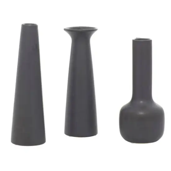 CosmoLiving by Cosmopolitan Set of 3 Dark Gray Ceramic Modern Vase, 12", 13", 11" {8}