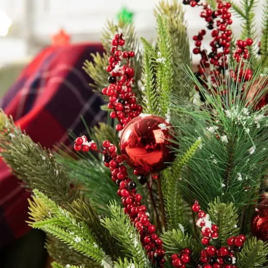 Glitzhome&reg; 35" Christmas Poinsettia Floral Porch Tree in Red Container {4}