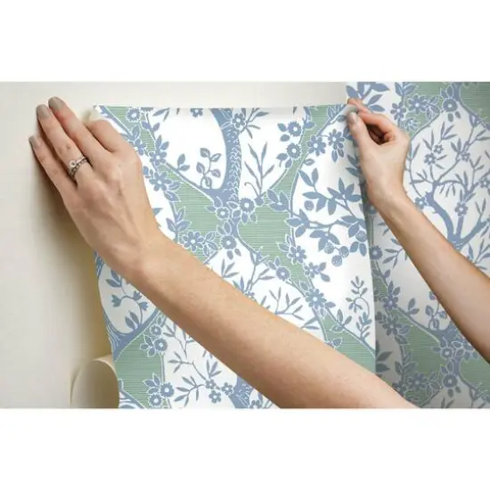 RoomMates Tree & Vine Ogee Peel & Stick Wallpaper Blue and green {9}