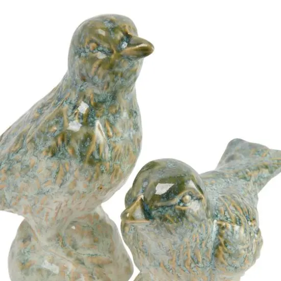 Hello Honey&reg; Green Debossed Ceramic Bird Figurines Set {6}