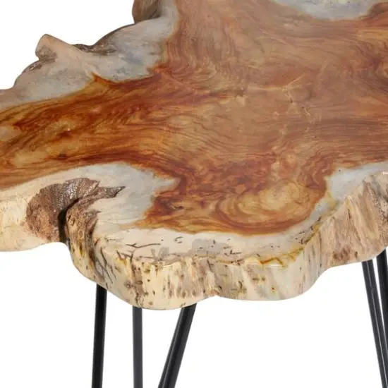 Brown Teak Wood Contemporary Accent Table Set {6}