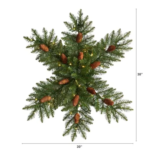 30" Pre-Lit Snowflake Artificial Dunhill Fir Wreath With Pinecones {3}