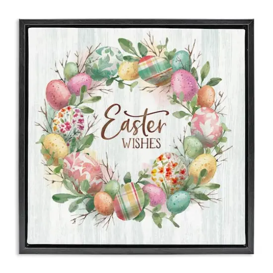 Stupell Industries Easter Wishes Wreath Floater Framed Art Black {1}