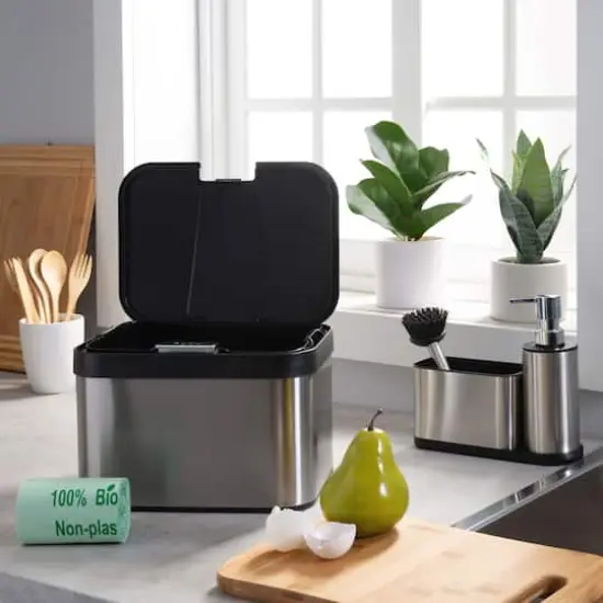 Organize It All Stainless Steel Compost Bin with Bonus Biodegradable Bags, Sink Organizer & Scrub Brush {5}