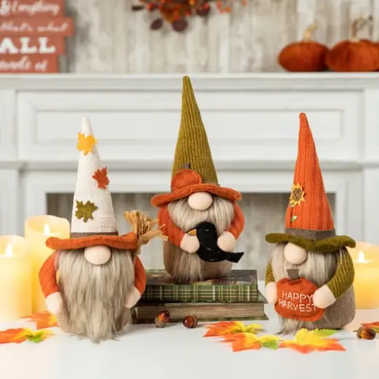Glitzhome&reg; 13" Fall Fabric Gnome Set {3}