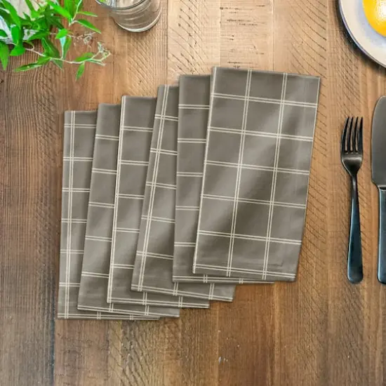 Taupe & White Check Cotton Twill Napkin {4}