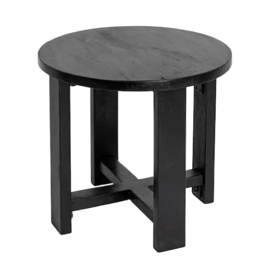 Hello Honey&reg; Elegant Acacia Trestle Round End Table Black {1}