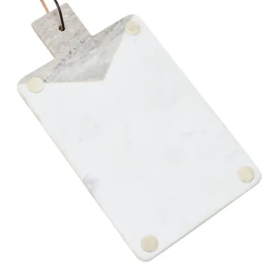 Hello Honey&reg; 16" Gray and White Boho 2-Tone Marble Charcuterie or Cutting Board with Brass Inlay and Leather Tie {10}