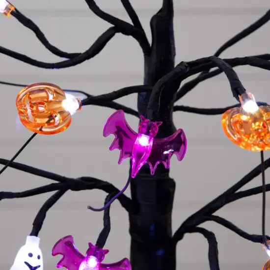 18in. Pre-Lit Artificial Halloween Ghost, Bats & Pumpkins 24 LED Lighted Ornament Tree {7}