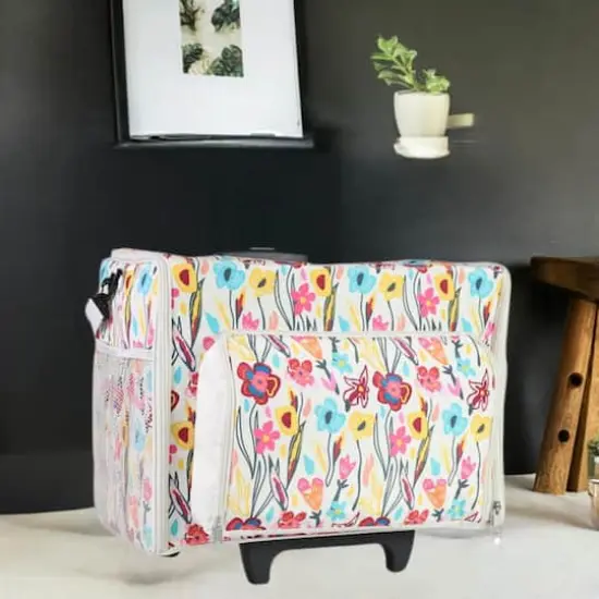 Everything Mary Tan Floral Deluxe Rolling Nurse Bag {1}