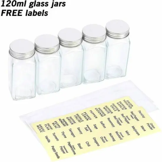 Freestanding Countertop Spice Shelf Holder with 20 Glass Jars Brown {6}