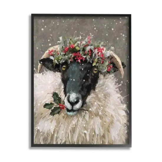 Stupell Industries Holiday Berries Farmhouse Sheep Framed Giclee Art Black {1}