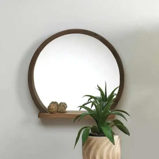 Round Wooden Mirror with Shelf {6}