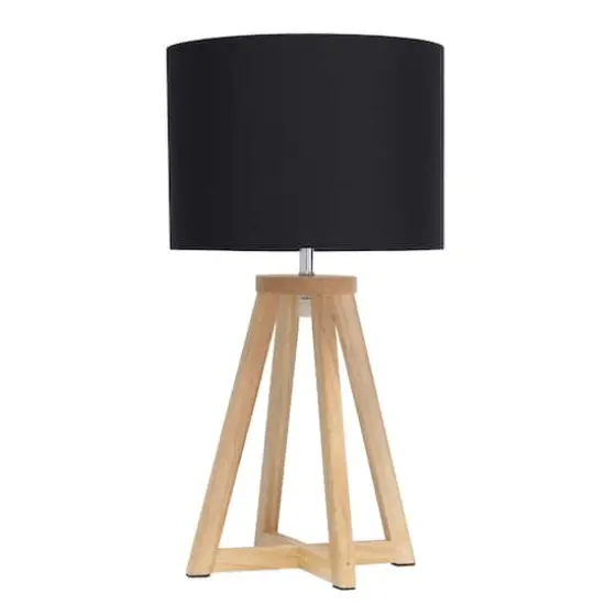Simple Designs 19" Interlocked Triangular Natural Wood Table Lamp with Black Shade Natural and Black {1}
