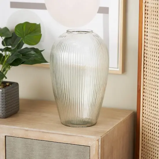 14" Clear Ribbed Glass Vase {3}