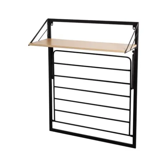 Honey Can Do Black & Maple Wall Mounted Drying Rack with Shelf {9}