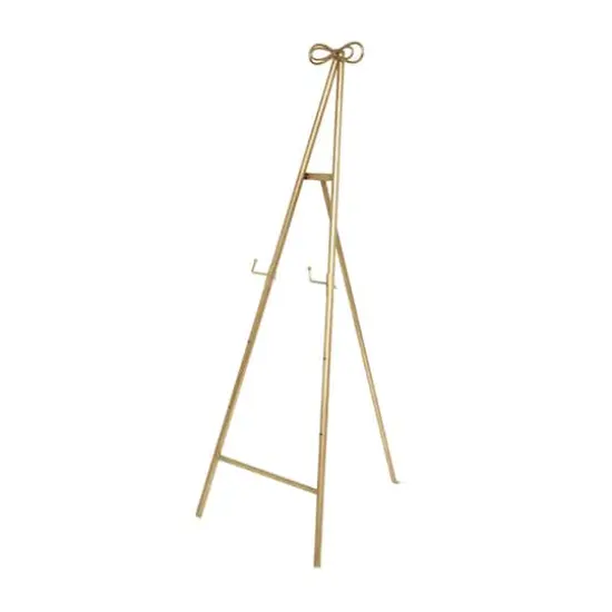 Gold Metal Tall Adjustable Floor Easel with Bow Top {1}